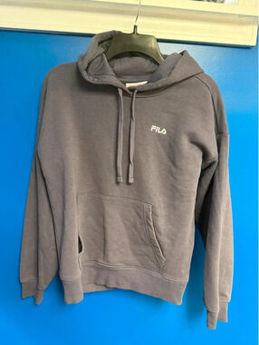 Fila Charcoal Gray Embroidered Logo Hoodie Sweatshirt S